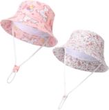 ViEinkaufen 2 Packs Baby Sun Hat,Toddler Bucket Hat,Kids Summer Fisherman Hats for Infants Boys Girls,Wide Brim Beach Cap with Chin Strap 2-5 Years