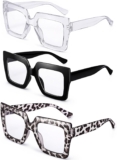 ViEinkaufen Blue Light Blocking Glasses, 3Pack Glasses for Women Men Square Frames, Helps Reduce Screen Glare, Lightweight Plastic, Suitable for Work, Study and Gaming, 3 Stylish Colours