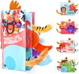 Vicloon Baby Soft Books, Baby Bath Cloth Book, Quiet Books for 0-3 Year Old Toddlers Kids, First Year 3D Animals Tails Crinkle Sensory Touch and Feel Book