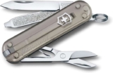 Victorinox Classic SD Mini Swiss Army Knife, 7 Functions, Blade, Keyring, Grey Transparent