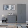 Vida Designs Riano 3 Piece Bedroom Furniture Set – 1 Drawer Bedside Chest, 4 Drawer Chest, 2 Door Wardrobe – Grey