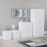 Vida Designs Riano 4 Piece Bedroom Set – 2 Drawer Bedside Chest, 5 Drawer Chest, 2 Door Wardrobe – White