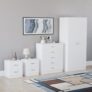 Vida Designs Riano 4 Piece Bedroom Set – 2 Drawer Bedside Chest, 5 Drawer Chest, 2 Door Wardrobe – White