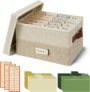 Vienrose Greeting Card Organizer Box with 20 Removable Dividers, 84 Self-Adhesive Labels, Foldable Storage Box Great for Greeting Cards, Photos, Envelopes, Stickers, Postcards Beige&Khaki