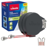 Vileda Dual Cordomatic Retractable Washing Line, 30m (2 x 15m Clothes Line) Holds up to 30kg Line with Automatic Retraction, UVProtected