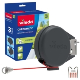 Vileda Single Cordomatic Retractable Washing Line, 15m, Holds up to 15kg Extendable Clothes Line with Auto Retraction, UVProtected case