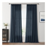 Vintage Blue Linen Pinch-Pleat Curtains, Back Tab, 40×96, 2 Panels