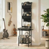 Vinyl Record Player Stand with Oxford Pockets, Black
