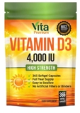 Vitamin D 4,000 IU Gel Capsules, High Strength Vitamin D3 Supplement, 365 Easy to Swallow Tablets – Full Year Supply – VitaPremium / FBA