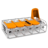 WAGO Compact Splicing Connector, for all conductor types, max.6 mm², 5-conductor,with levers, transparent housing, (15 pcs)