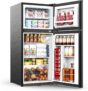 WELLENT 127L Fridge with Freezer, Double Door Compact Fridge with LED Light, 7-Stage Thermostat, 4 Glass Shelves, 43dB Ultra-Quiet Energy Efficient for Dorm, Office and Bedroom, Black