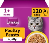 WHISKAS Adult Wet Cat Food in Jelly 120x85g Poultry Feasts