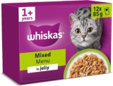 WHISKAS Adult Wet Cat Food in Jelly 12x85g Mixed Menu (Pack of 4)