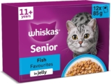 WHISKAS Senior 11 Wet Cat Food in Jelly 12x85g Fish Favourites (Pack of 4)
