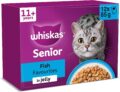 WHISKAS Senior 11 Wet Cat Food in Jelly 12x85g Fish Favourites (Pack of 4)