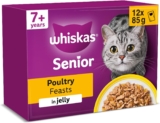 WHISKAS Senior 7 Wet Cat Food in Jelly 12x85g Poultry Feasts (Pack of 4)