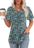 WIHOLL Summer Tops for Women UK Short Sleeve T Shirt Pleated Dressy Scooped Neck Blouse