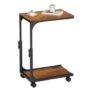 WLIVE C-Shaped Mobile Side Table, Adjustable, on Wheels, Brown
