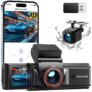 WOLFANG 4K Front & Rear WiFi Dash Cam, Dual Car Camera, 3 IPS, Super Night Vision, Loop Recording, G-Sensor, 170 Wide Angle, Parking Guard
