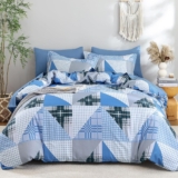 WONGS BEDDING King Size Duvet Cover Set Blue Geometric Plaid 3-Piece Bedding Set-Soft Microfiber Bed Linen for Bedroom Decor (230x220cm)