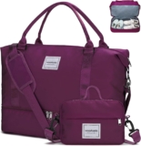 WOOMADA Weekender Overnight Bag for Women, Shoulder Travel Duffel with Shoes Compartment (Purple)