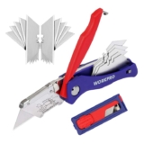 WORKPRO Folding Utility Knife with 10 SK5 Blades, Box Cutter with Belt Clip, Blade Storage