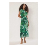 WOVCOR Floral Mesh Bardot Midi Dress with Draped Detail
