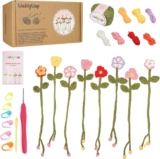 WaldyWop Crochet Kits for Beginners Adults: 8 Flower Bookmarks Craft Kit
