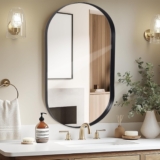 Wall Mirror Oval 60×90 CM Wall-Mounted Bathroom Vanity Mirror Stylish Black Mirror Wall Decor Rectangle Wall Hanging Mirror with Curved Corners for Hallway Entrance Living Room Bedroom
