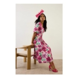 Wallis Floral Ottoman Twill Puff Sleeve Midi Dress