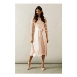 Wallis Occasion Satin and Mesh Overlay Fit and Flare Dress