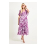 Wallis Petite Floral Pleated Cape Sleeve Midi Dress