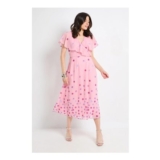 Wallis Polka Dot Border Cape Sleeve Midi Dress