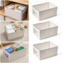 Wardrobe Organiser Foldable Linen Storage Box 3 Pack Clothes Drawer Organiser Clothes Fabric Storage Boxes Bin with Clear Window for Underwear Jackets Scarvess Jeans 41 x 28 x 17cm
