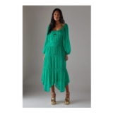 Warehouse Chiffon Gathered Seam Halter Tie Hanky Hem Midi Dress