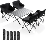 Warmiehomy Foldable Table and Chairs, Garden Table and Chairs Set 4, Carbon Steel Folding Table Fold up Chair with Side Pocket & Carry Bag, Outdoor Indoor Use for BBQ, Picnic, Parties (90cm Table)