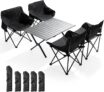 Warmiehomy Foldable Table and Chairs, Garden Table and Chairs Set 4, Carbon Steel Folding Table Fold up Chair with Side Pocket & Carry Bag, Outdoor Indoor Use for BBQ, Picnic, Parties (90cm Table)
