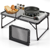 Warmiehomy Portable Camping Table, Small Aluminum Folding Picnic Table with Mesh Desktop, Lightweight, Grill Table for Camping, Picnic, Backpacking, RV, BBQ, 60x40cm