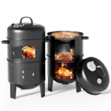 Warmiehomy Round Smoker BBQ Charcoal Barbecues with Temperature Gauge BBQ Charcoal Grill 2 Tier Outdoor for Party Camping, Black(404080cm