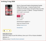 Warrior Savage Strawberry Flavoured Creatine Monohydrate Powder 500g (150 Servings) – £8.99 with S&S Voucher