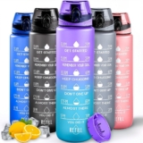 Water Bottle 1L Sports Water Bottle with Motivational Time Marker, Leak-Proof Drink Bottle BPA Free Non-Toxic for Running, Cycling, Gym, School & Office