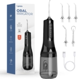 Water Dental Flosser for Teeth Cordless, 4 Modes Oral Irrigator with 5 Jet Tips, 300ML Large Tank Flosser for Deep Cleaning, IPX7 Waterproof USB for Tavel and Home Use, Black
