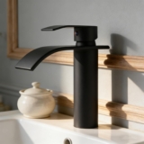 Waterfall Spout Bathroom Sink Mixer Taps,Single Handle Basin Mixer Tap, Lavatory Vessel Faucet,Stainless Steel,Matte Black Vanity Tap