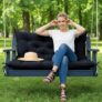 Waterproof Swing Seat Cushions: 2/3/4 Seater Thick Patio Bench with Anti Slip Stripor Garden Furniture Pad for Stylish Garden Decoration (Black, 150x100cm)