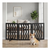 Wavy Freestanding Dog Gate, 3-Panel, for Doorways (Black)