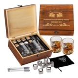 Whiskey Glass Gift Set: 2 Glasses, 8 Stones, Wooden Box