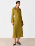 Whistles Alex Textured Wrap Midi Dress, Olive, 10