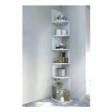 White 5-Tier Zigzag Corner Bookcase, Wooden Floating
