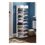 White 9/8-Tier Shelves Space-Saving Shoe Rack with Drawer