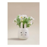 White Bunny Planter with Artificial Daisies